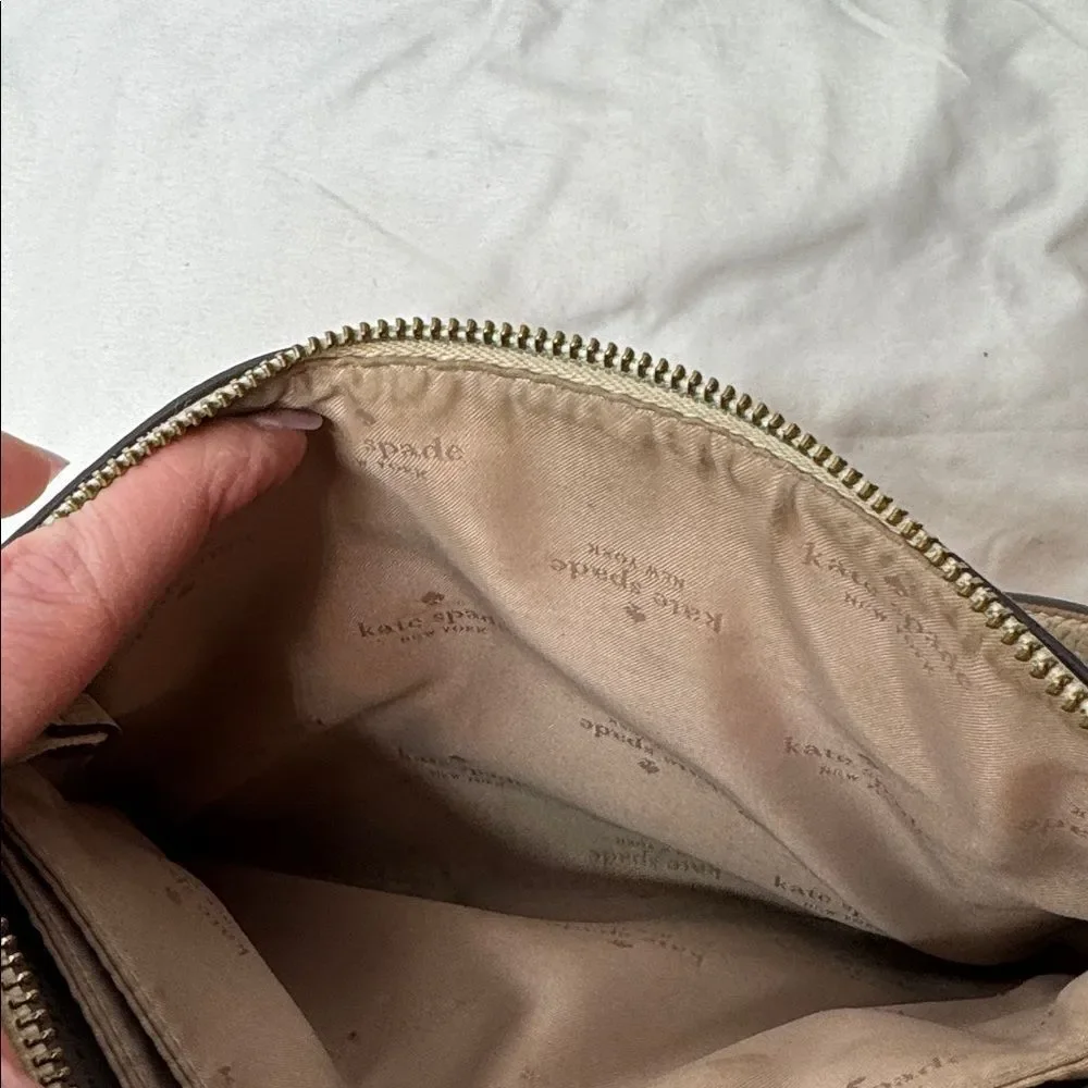 Kate Spade Leila Triple Gusset Two Toned Beige and‎ Cream Pebbled Crossbody Bag